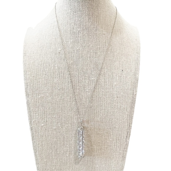 JTV Sterling Silver Bar Pendant Necklace With Clear Crystals Women’s One Size - Picture 3 of 6